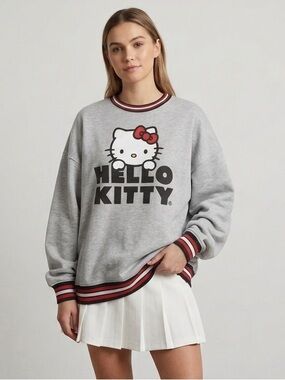 Hello Kitty Grey Sweatshirt with Black and Red Trim